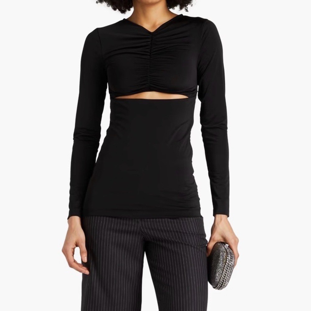NEW Victoria Beckham Ruched Cutout Satin-jersey Long Sleeve Top‎ M